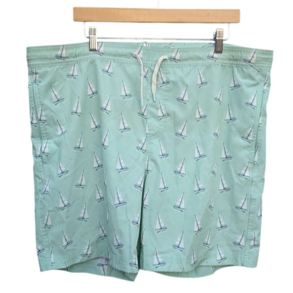 Elysian swim shorts trunks lined preppy bathing suit bottoms sailboat blue L